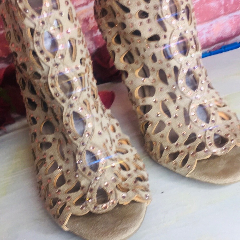 Zigi Soho Duran Caged Tan Heels with Rhinestone Embellishments - Picture 6 of 14
